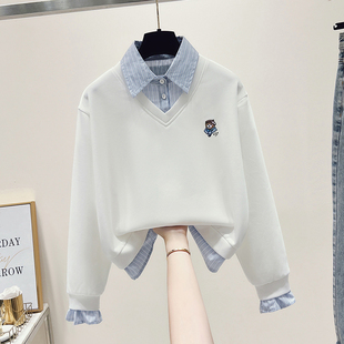 初中生学院风春装卫衣女14宽松15时尚16岁高中学生假两件翻领上衣