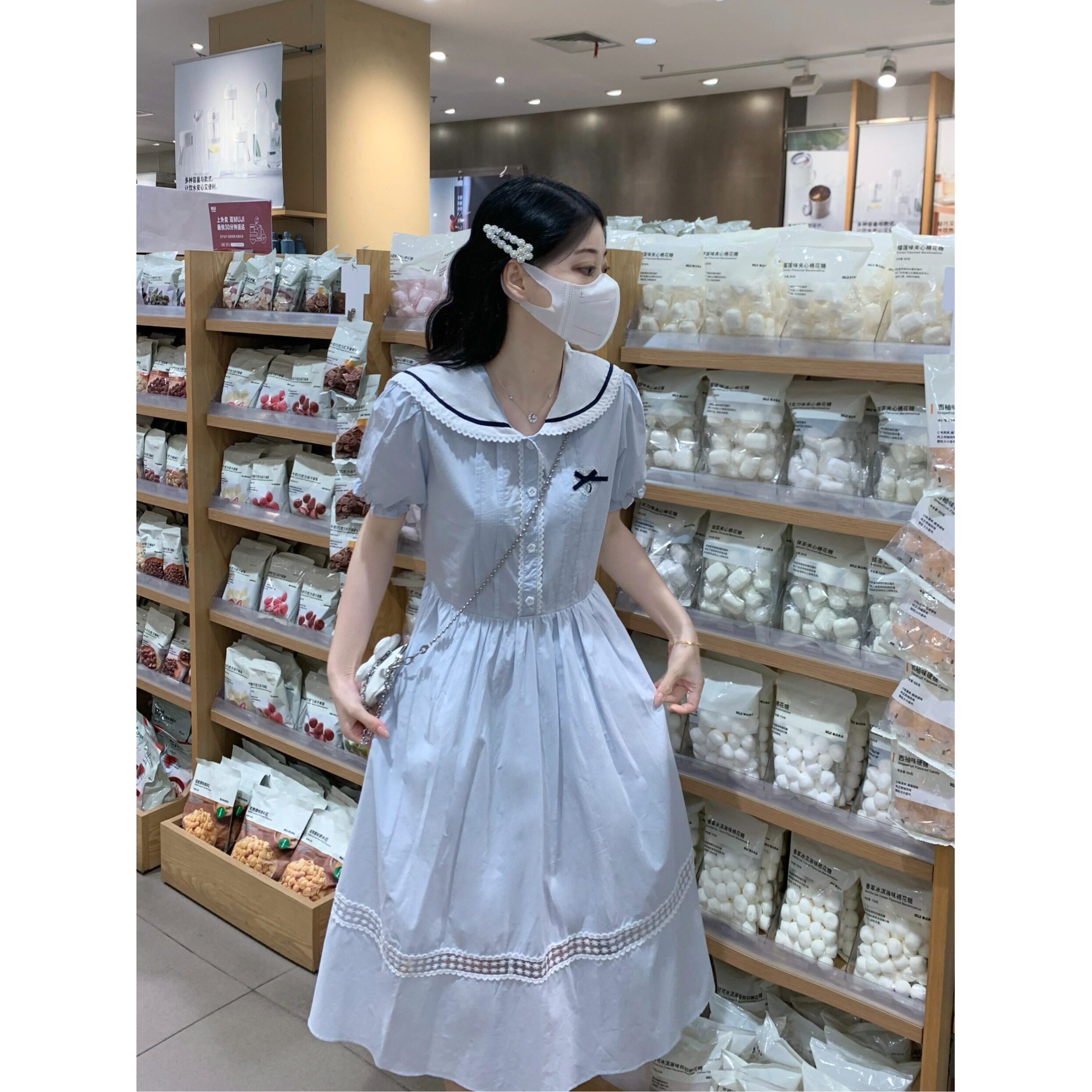 少女娃娃领学院风连衣裙夏新款漂亮裙子初高中学生甜美可爱中长裙