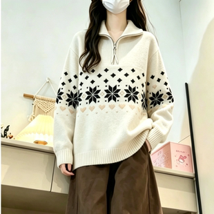 秋冬新款学院风半拉链毛衣女初高中大学生时尚美式立领针织衫卫衣