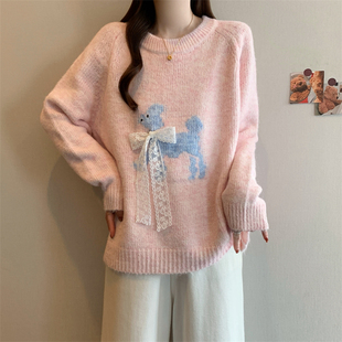 少女甜美温柔风套头毛衣秋冬新款初高中学生宽松柔软百搭针织上衣