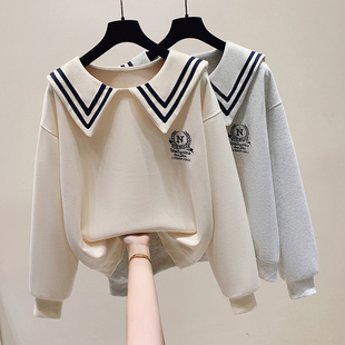 初中女生可爱娃娃领卫衣秋冬新款高中学生宽松时尚学院风长袖上衣