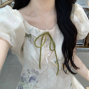 甜美法式温柔风碎花连衣裙夏雪纺裙初高中大学生小清新减龄中长裙