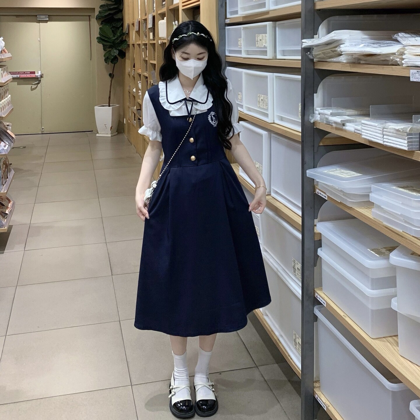初中女生英伦学院风连衣裙夏娃娃领套装裙高中学生甜美气质中长裙