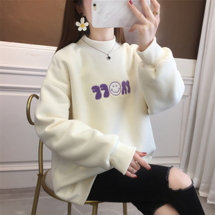 初中女生甜美宽松卫衣秋冬14时尚15岁高中学生加绒加厚半高领上衣