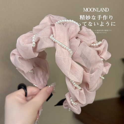温柔少女风珍珠网纱宽边发箍发卡
