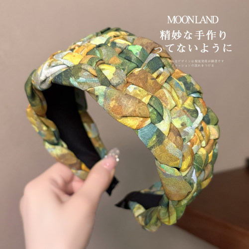 高颅顶宽边编织油画风发箍发卡女