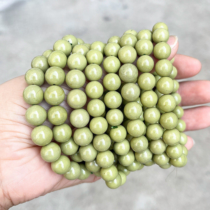 正品天然牛油果绿阿拉善手串抹茶绿玛瑙圆珠手链首饰品微瑕有棉裂