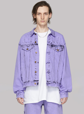Drew House Idears Trucker Jacket笑脸刺绣Logo紫色牛仔夹克外套