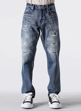 潮物Woo FDMTL Denim MT124 25SS 经典修身复古做旧直筒牛仔长裤