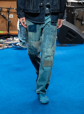 潮物Woo FDMTL Denim 经典不规则直筒拼接复古休闲修身牛仔长裤潮