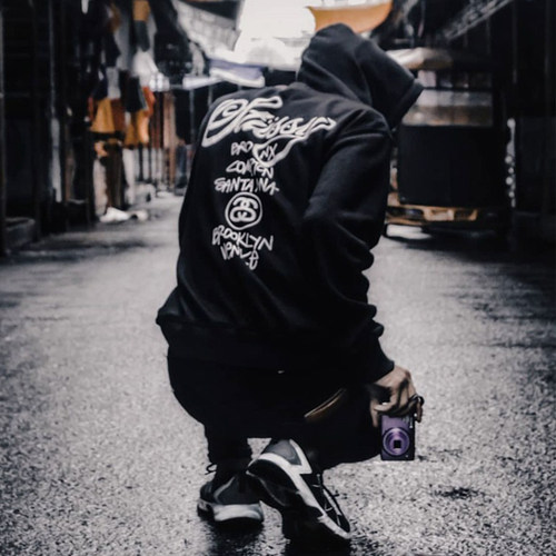 stussy世界巡游加绒帽衫卫衣