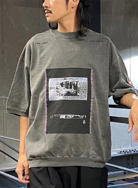 Cav Empt C.E Overdye Frame6 Crew Neck Tee刺绣图案复古短袖T恤