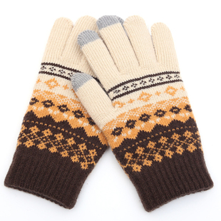 触屏手套男士 防滑开车学生针织保暖情侣加绒户外加厚骑行手套 冬季