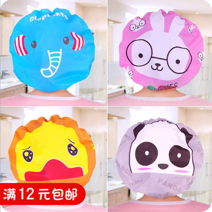 韩版可爱时尚萌系卡通动物蕾丝边防水浴帽 韩版洗头帽