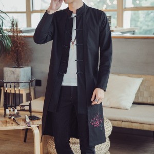 W201 *风立领长款风衣盘扣绣花复古风外套潮禅服 * P85图片