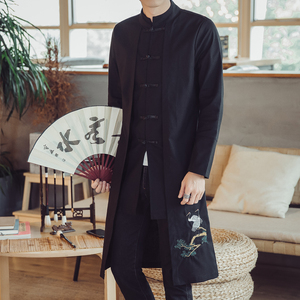 W201 *风立领长款风衣盘扣绣花复古风外套潮禅服 * P85图片