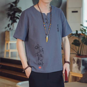 T85* 夏季风古风绣字盘扣短袖T恤禅服居仕服 *P38图片