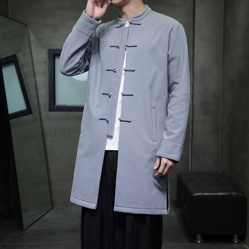 W208*风立领中长款风衣外套复古长衫禅服盘扣唐装*P95,男装风衣,星座1516（原B303）