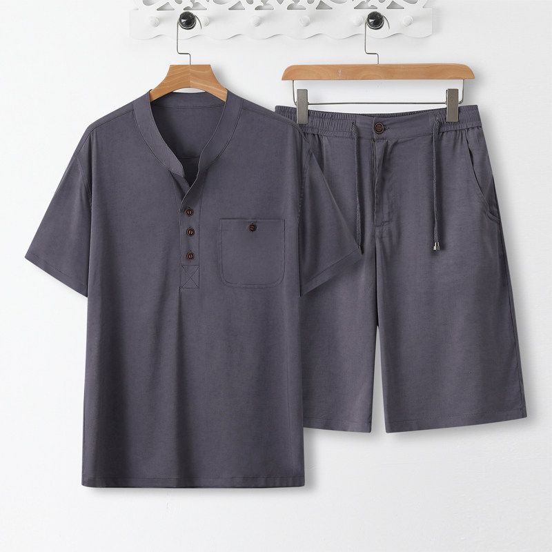 2066*风天丝麻禅服居士服冰丝短袖薄款凉感T恤衬衫*P70,男装T恤,星座1516（原B303）