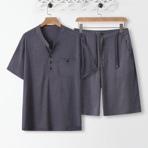 2066*风天丝麻禅服居士服冰丝短袖薄款凉感T恤衬衫*P70