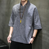T910*风暗纹提花古风复古中袖T恤男士禅服居仕服*P55，男装T恤，星座1516（原B303）