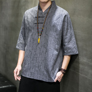 T910* 风暗纹提花古风复古中袖T恤男士禅服居仕服 *P55图片