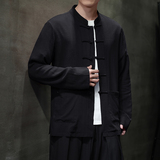 T922*风中式立领棉麻长袖衬衫复古开衫唐装盘扣衬衣*P65，男装衬衫，星座1516（原B303）