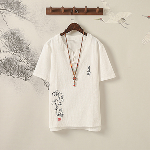 T85* 夏季风古风绣字盘扣短袖T恤禅服居仕服 *P38图片