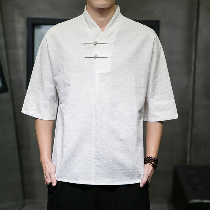 T910* 风落肩中袖暗纹提花古风居仕服复古茶服T恤男禅服 *P55图片