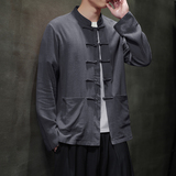 T922*风中式立领棉麻长袖衬衫复古开衫唐装盘扣衬衣*P65，男装衬衫，星座1516（原B303）