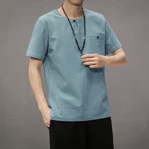 T80* 夏季风唐装禅服棉麻短袖古风透气T恤男居仕服 *P25图片