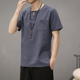 T80*夏季风唐装禅服棉麻短袖古风透气T恤男居仕服*P25，男装T恤，星座1516（原B303）