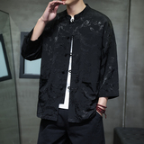 T919*风中袖立领衬衫龙凤纹复古唐装汉服新中式男装*P68，男装衬衫，星座1516（原B303）