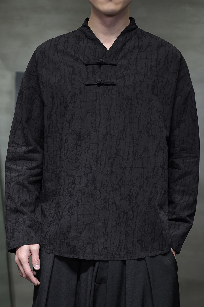 T920*风男士暗纹提花古风复古宽松棉长袖T恤禅服*P60,男装T恤,星座1516（原B303）