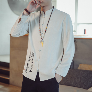 T87* 2021男士长袖棉麻口袋修身休闲衬衣男麻料衬衫 麻本色 *,男装衬衫,星座1516（原B303）
