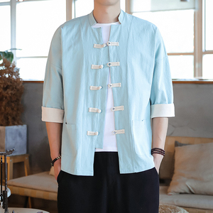 T915* 风盘扣唐装茶服中袖古风开衫纯色居仕服禅服 *P55图片