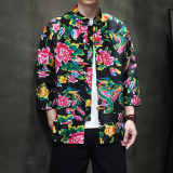 T921*东北大花中袖衬衫风复古唐装汉服衬衣新中式男装*P38，男装衬衫，星座1516（原B303）