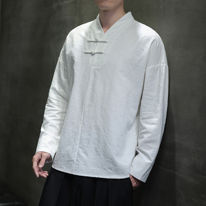 T920* 风男士暗纹提花古风复古宽松棉长袖T恤禅服 *P60图片