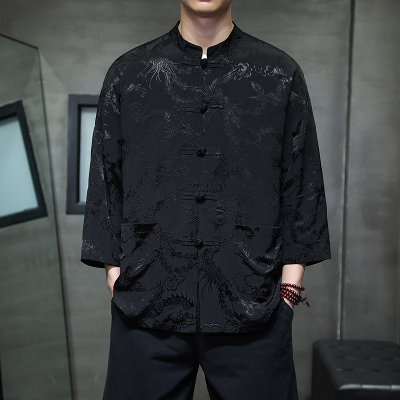 T919*风中袖立领衬衫龙凤纹复古唐装汉服新中式男装*P68,男装衬衫,星座1516（原B303）