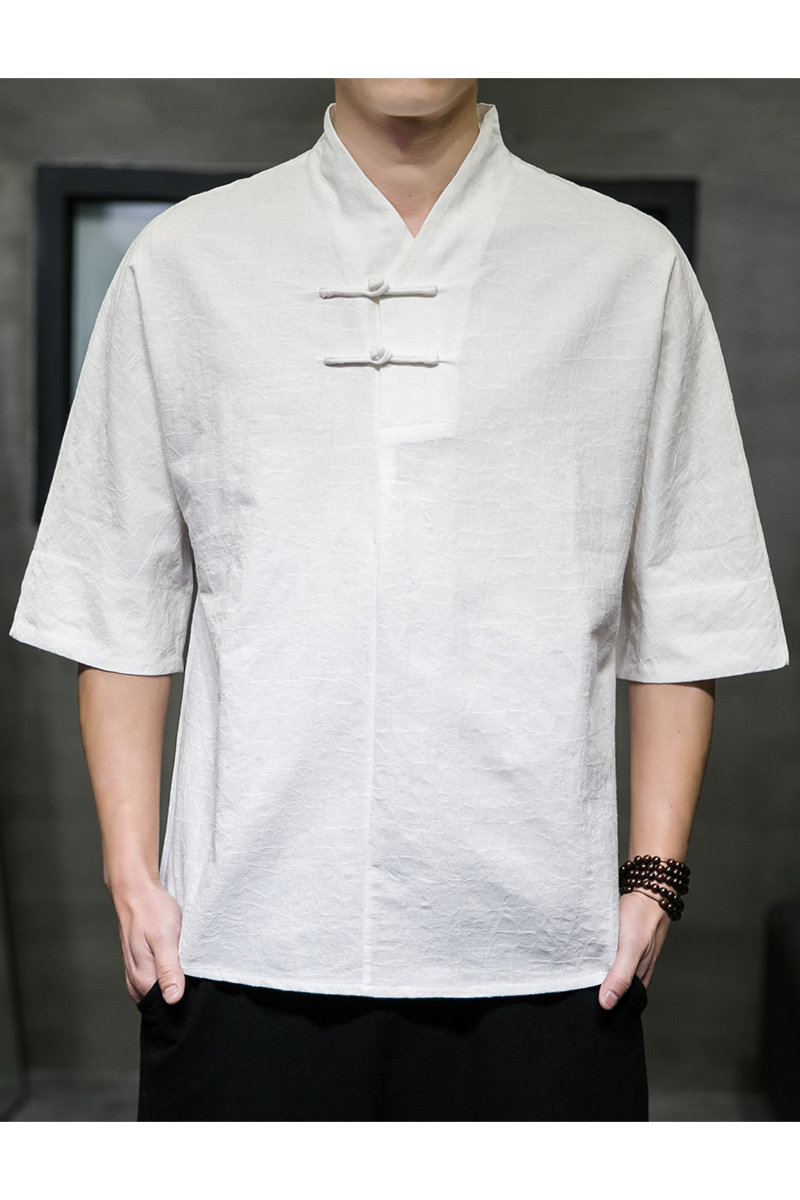 T910*风落肩中袖暗纹提花古风居仕服复古茶服T恤男禅服*P55,男装T恤,星座1516（原B303）