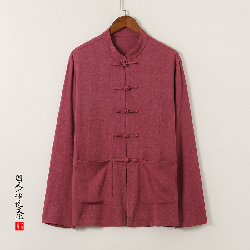 T922* 风中式长袖立领棉麻衬衫复古唐装盘扣衬衣 *P65图片