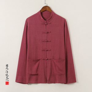 T922* 风中式长袖立领棉麻衬衫复古唐装盘扣衬衣 *P65图片
