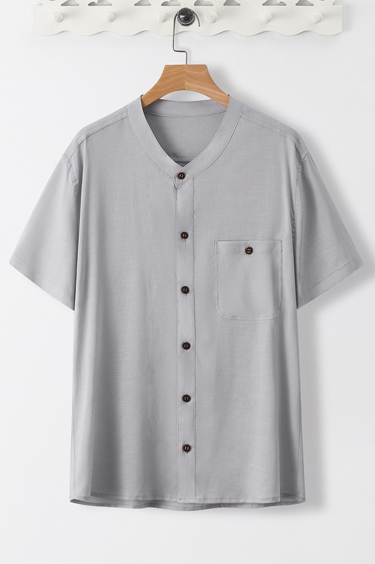 TS10*夏季风短袖立领纯色薄款凉感衬衫居仕服*P60,男装衬衫,星座1516（原B303）