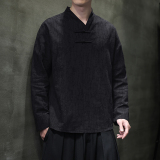 T920*风男士暗纹提花古风复古宽松棉长袖T恤禅服*P60，男装T恤，星座1516（原B303）