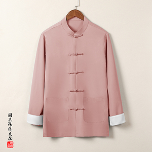 T916* 中古风男士盘扣唐装立领长袖衬衫禅服纯色开衫 *P65图片