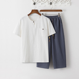 8086*夏季风唐装禅服棉麻短袖古风透气T恤套装男居仕服*P55，男装T恤，星座1516（原B303）