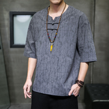 T918*风中袖提花暗纹古风禅服复古茶服T恤居仕服*P55，男装T恤，星座1516（原B303）