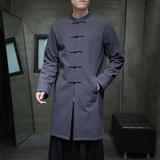 W208*风立领中长款风衣外套复古长衫禅服盘扣唐装*P95，男装风衣，星座1516（原B303）