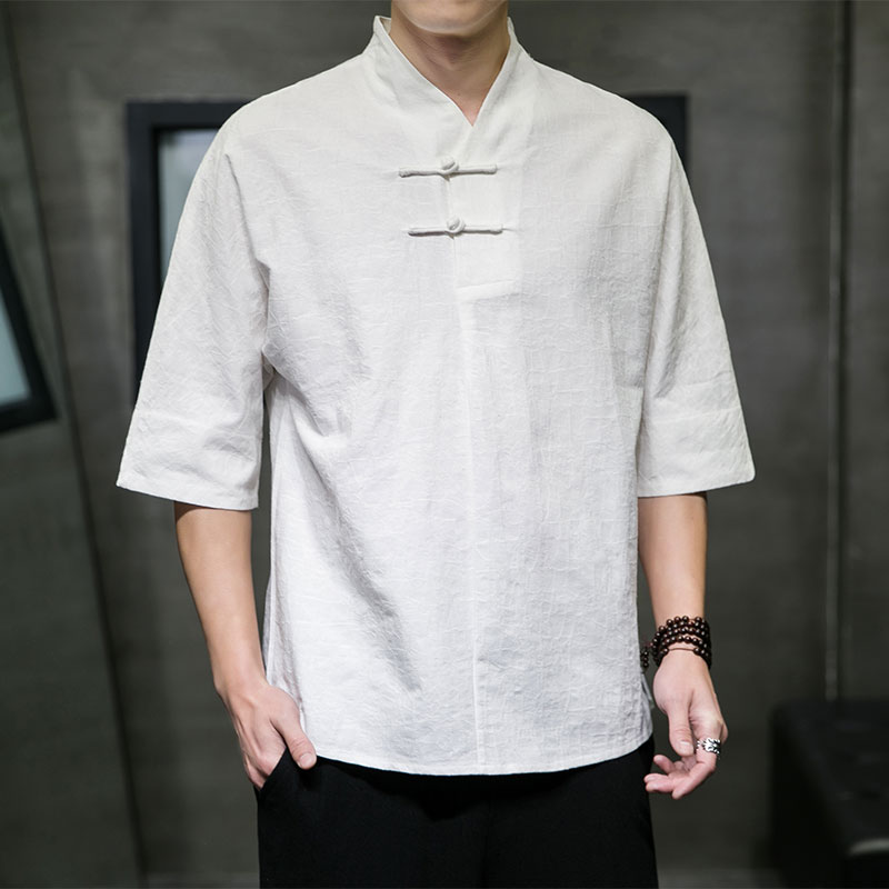 T910*风落肩中袖暗纹提花古风居仕服复古茶服T恤男禅服*P55,男装T恤,星座1516（原B303）