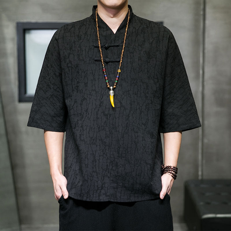 T910*风落肩中袖暗纹提花古风居仕服复古茶服T恤男禅服*P55,男装T恤,星座1516（原B303）